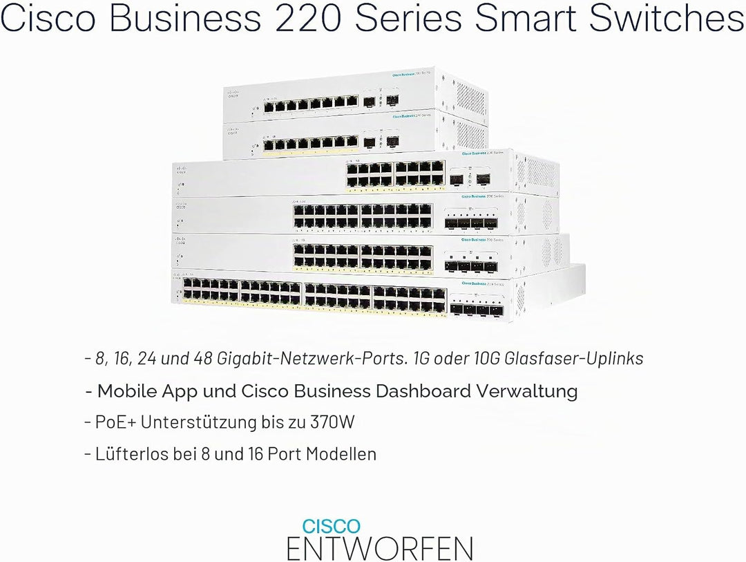 Cisco Business CBS220-8T-E-2G Smart Switch | 8 GE-Ports | 2x1G Small Form-Factor Pluggable (SFP) | 3