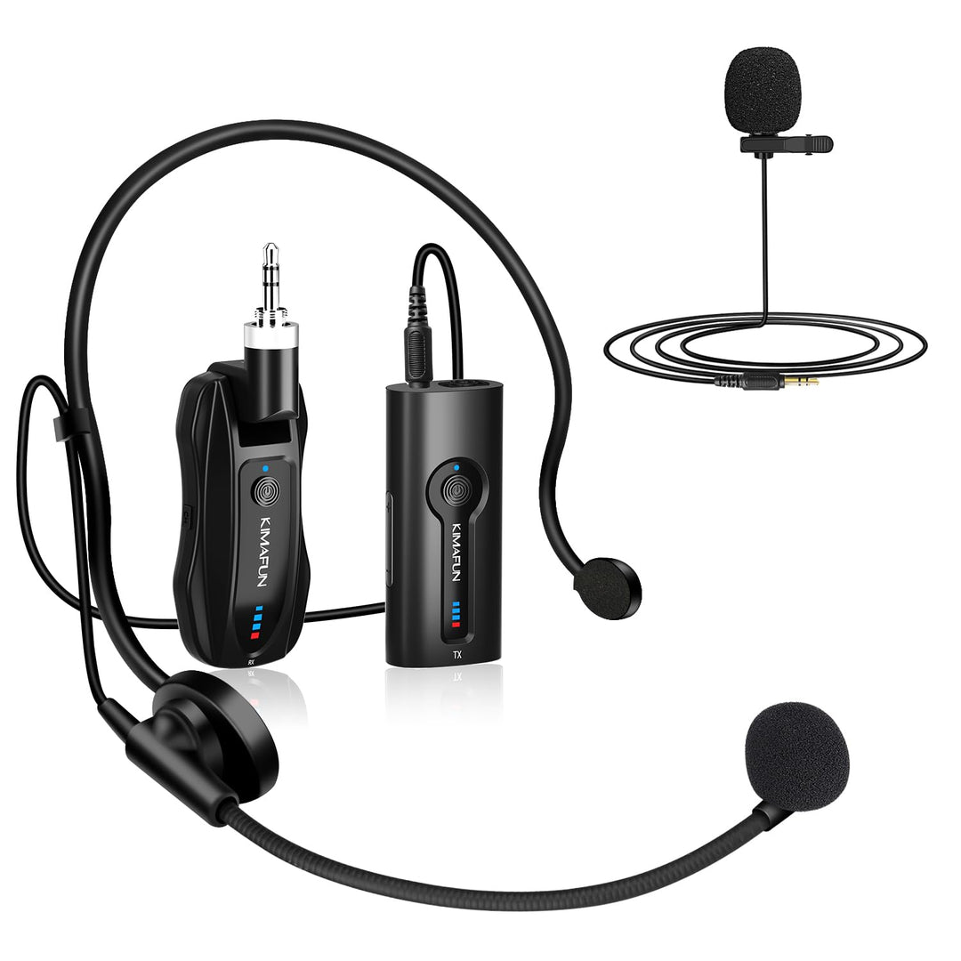 KIMAFUN 2.4G Drahtloses Headset und Lavalier Mikrofon, Kabelloses Ansteckmikrofon Wireless für Verst