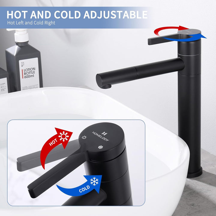 HOMELODY Waschtischarmatur Hoch mit 360°drehbarer Auslauf & Körper - Edelstahl Wasserhahn Bad mit 21