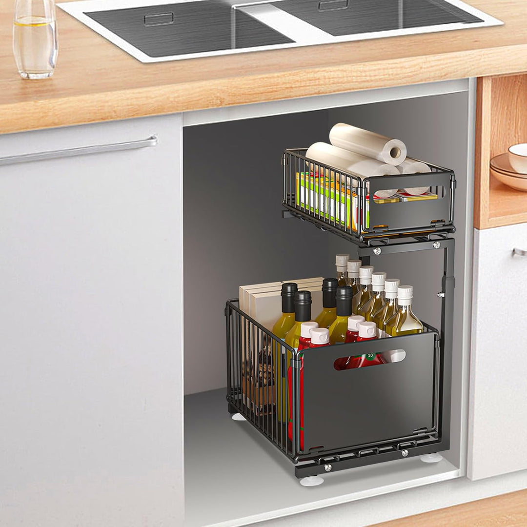 Ausziehbarer Organizer aus Metall, Aufbewahrung unter der Spüle, verstellbar, ausziehbar, Schublade,