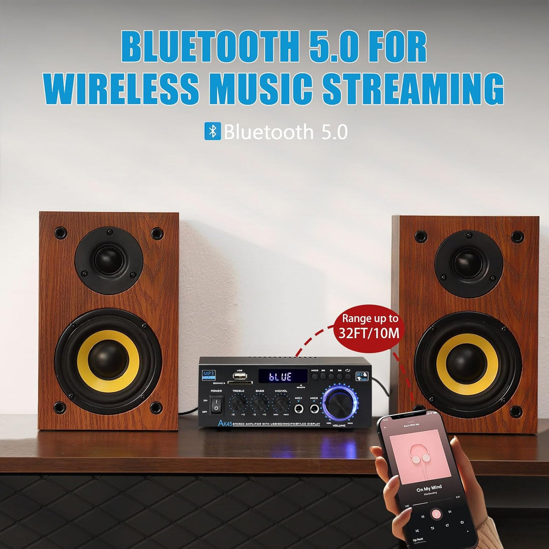 Stereo-Empfänger und Verstärker, Heim-Audio, Bluetooth, 5.0 A, Heimverstärker, FM-Radio, USB, SD-Kar