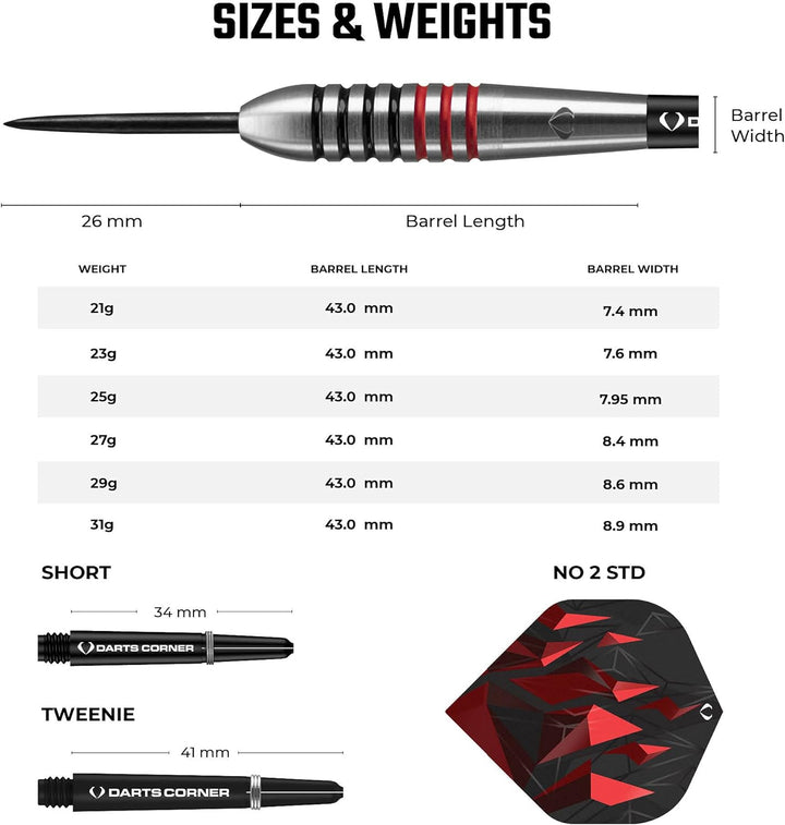 Darts Corner Astrofire | Dart-Set mit Korpus aus 90% Wolfram und Spitze aus hochwertigem Stahl, best