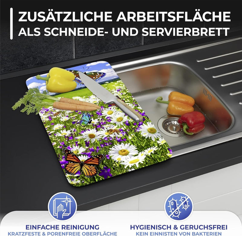 Maximex Herdabdeckplatte Universal Sommerwiese - 2er Set, Abdeckplatten für alle Herdarten, Gehärtet