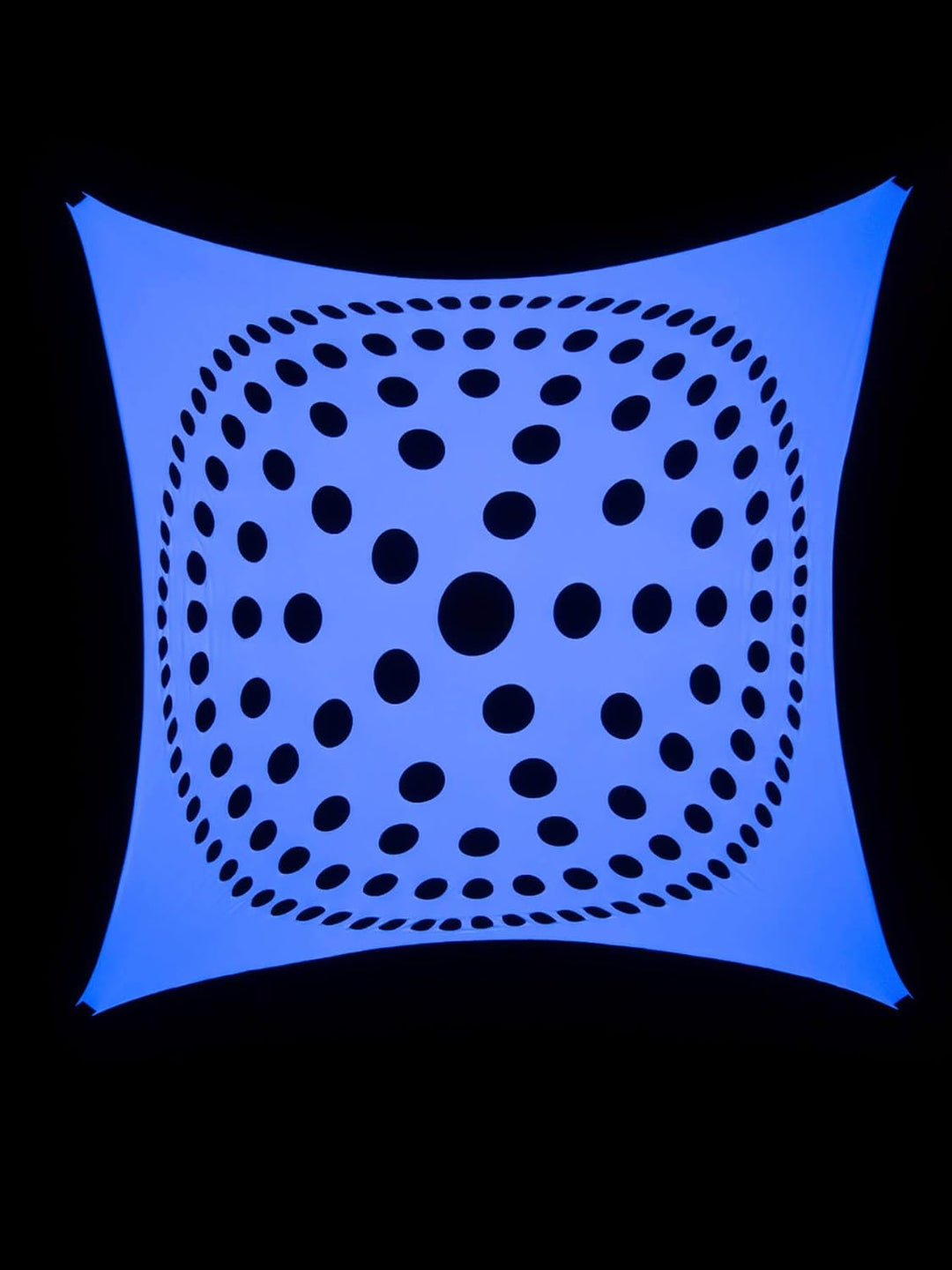 PSYWORK Schwarzlicht Segel Spandex | Mandala Dots | Weiss | 3 x 3m | UV-aktiv | Leuchtend | Wandtuch