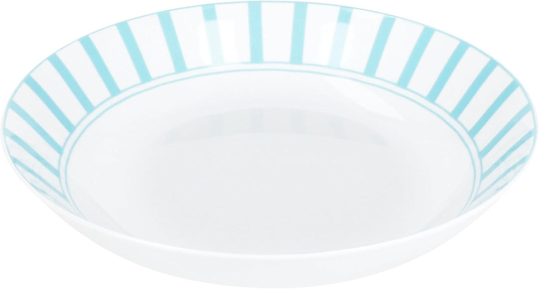 MamboCat Split türkis 6er Set Suppenteller I 450ml I weisses Porzellan-Geschirr mit Streifen für 6 P
