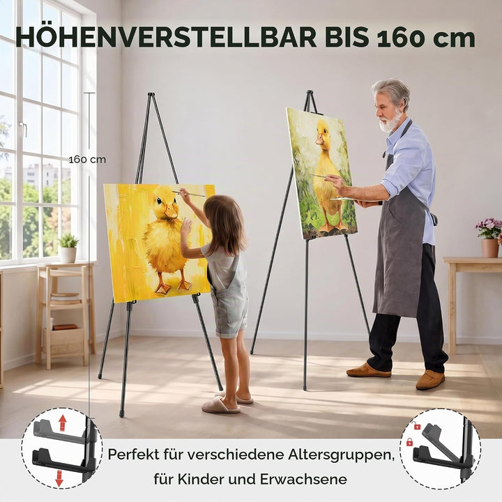 Nicpro Kunst Staffelei zum Ausstellen, 2 Stück, 160 cm Staffelei gross, Metall-Bodenstaffelei, Dreib