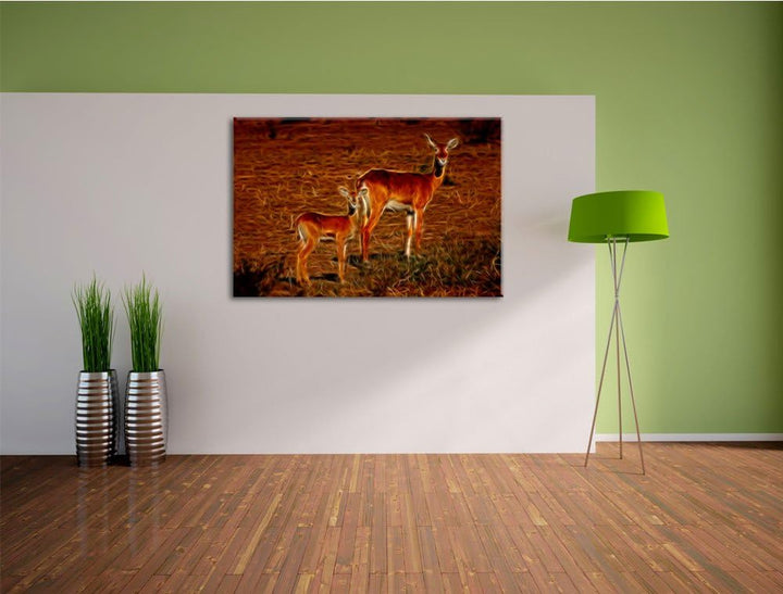 weibliche Indische Gazelle mit Jungtier Deluxe Format: 100x70 cm auf Leinwand, XXL riesige Bilder fe