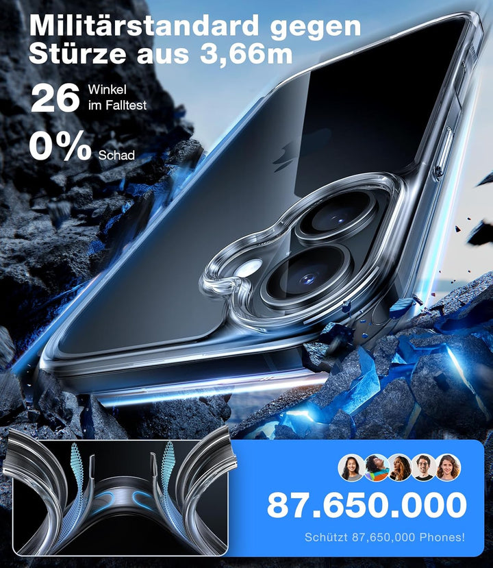 TORRAS Diamond für iPhone 16 Hülle [TOP Militärstandard FallSchutz] [Nie Vergilbung] Stossfeste Hand