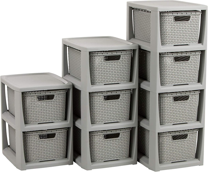 BranQ - Home essential Regal in Rattan Design, BPA-freie Kunststoff PP, Hellgrau, 29,5x24x48,7 cm, 3