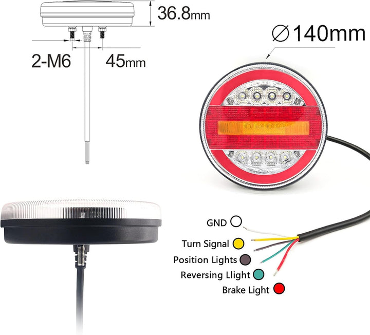 AOJO 2 x Rund LED Rücklicht Set für Anhänger, 12V 24V Universelles Hamburger Rücklichter Wasserdicht