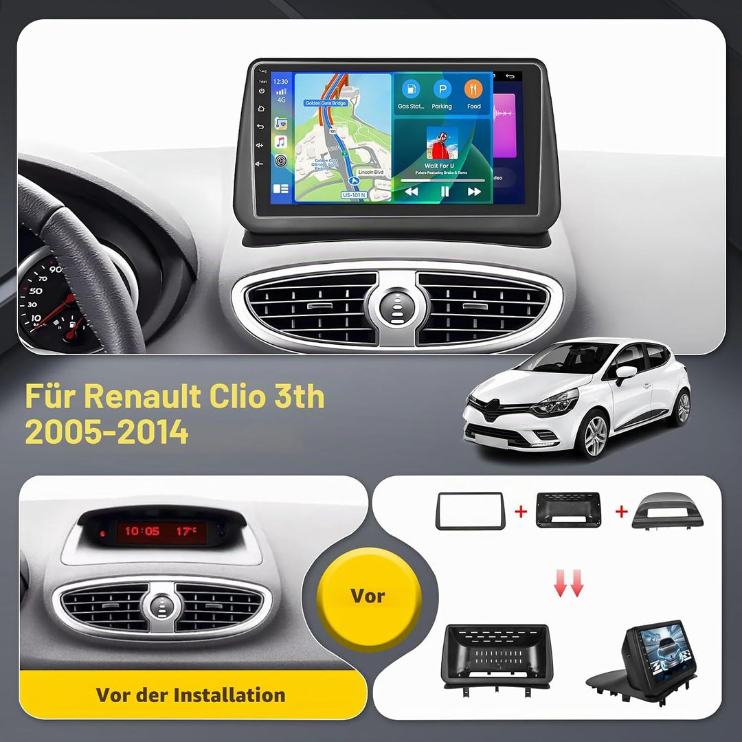 【4G+64G】Inefala Android 15 Autoradio für Renault Clio 3th 2005-2014 mit Wireless CarPlay Android Aut