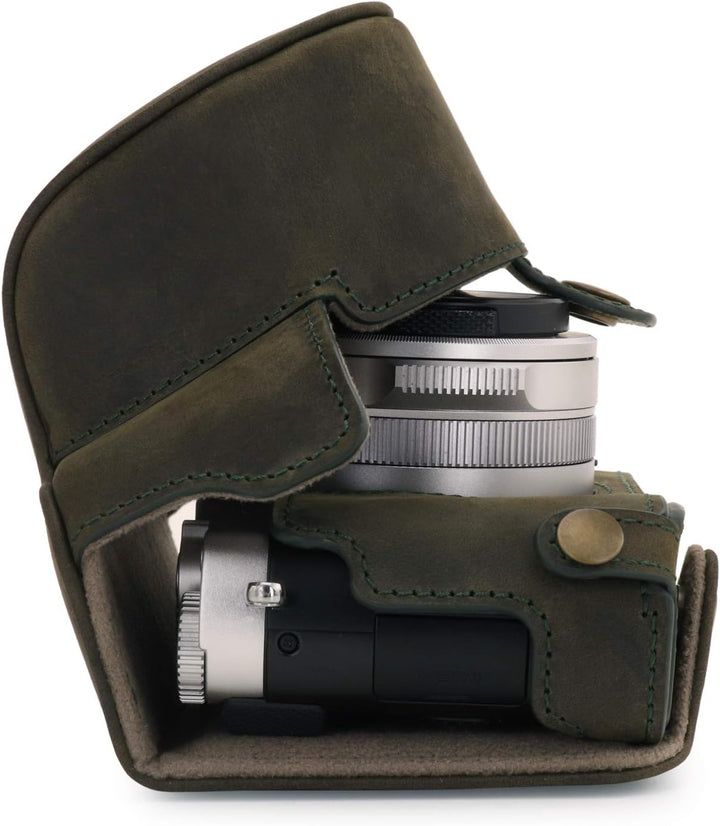 MegaGear MG1698 Ever Ready Kameratasche aus echtem Leder, kompatibel mit Leica D-Lux 7, Khaki Green