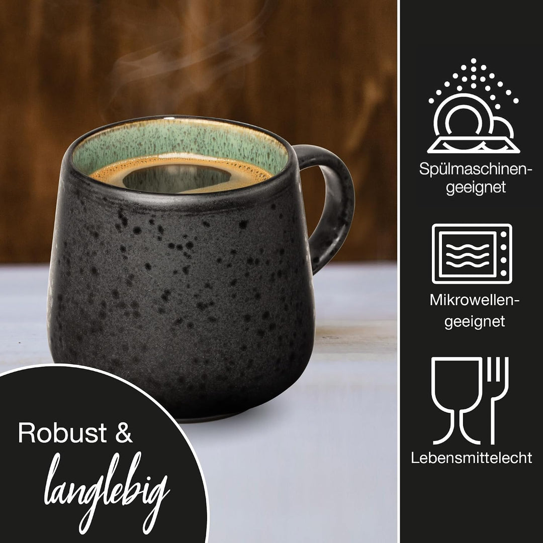 Moritz &amp; Moritz SOLID 4er Tassen Set Bunt - Kaffeebecher Set Aussen Schwarz - Robustes Steinzeug - S