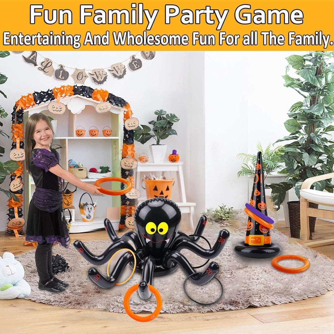 SHOWHEEL Halloweenwurfspiel Set,Halloweenwurf Aufblasbares Ringwurfspiel mit Wurfringe,Halloween Spi
