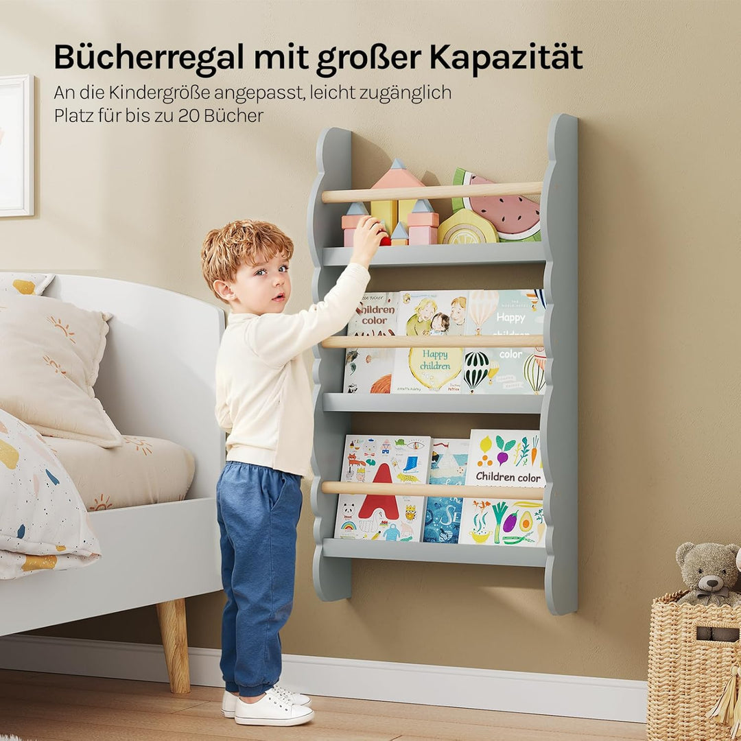 WOLTU Kinder Bücherregal Wand, Bücher-Organizer mit 3 Ablagen, Kinderregal für Buchaufbewahrung, Wan