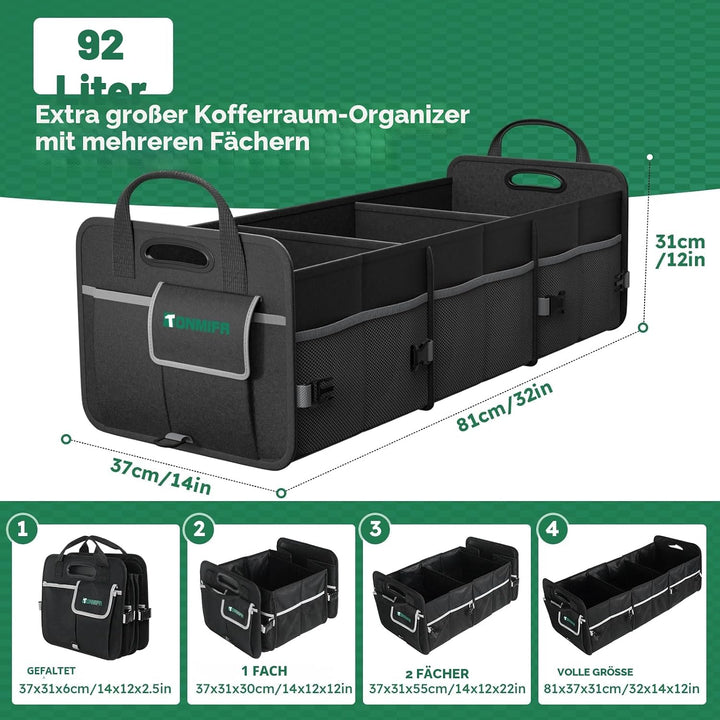 Robuster Kofferraum-Organizer mit grosser Kapazität, Multifach-Aufbewahrungsbox für SUV, Kombi &amp; Kle