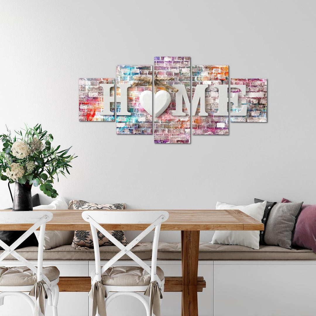 Runa Art Wandbilder Home 5 Teilig Bild auf Vlies Leinwand Deko Wohnzimmer Ziegelwand Steinoptik Bunt