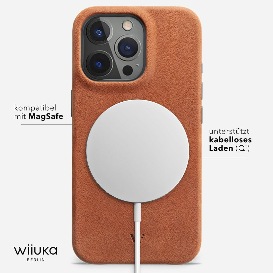 WIIUKA Hülle für iPhone 15 Pro, Leder aus Deutschland, Lederhülle extra Dünn, Premium Handyhülle, Ca