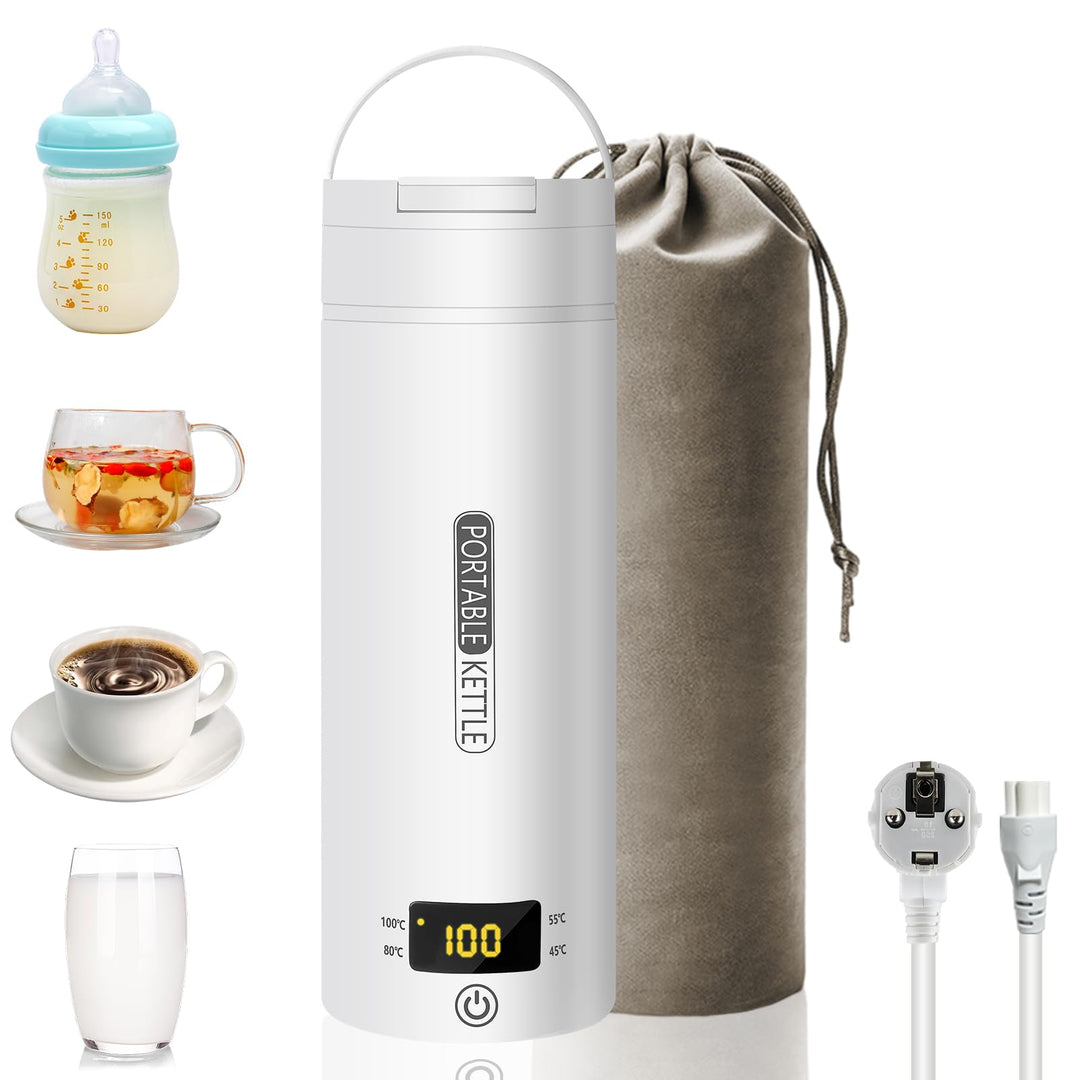 Reise Wasserkocher Klein Elektrische, 500ML/300W Tragbarer Wasserkocher Mini Wassertasse Edelstahl 3