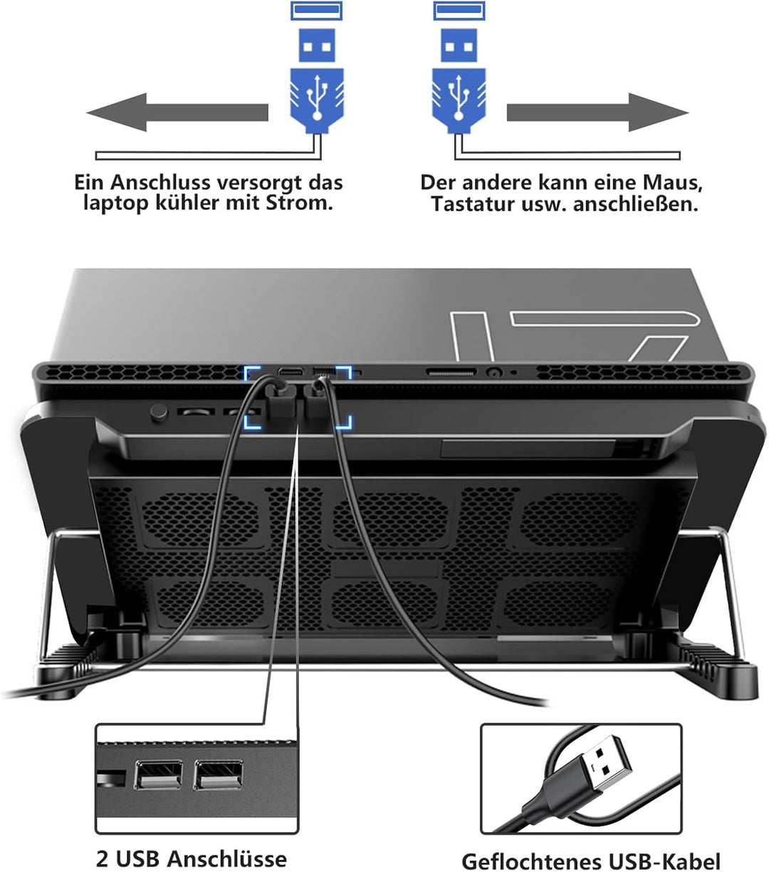 LIANGSTAR Kühler, 6 Leise Fans Gaming Cooler Kühlpads, 7 Höhenverstellbar &amp; Handyständer, 2 USB Port