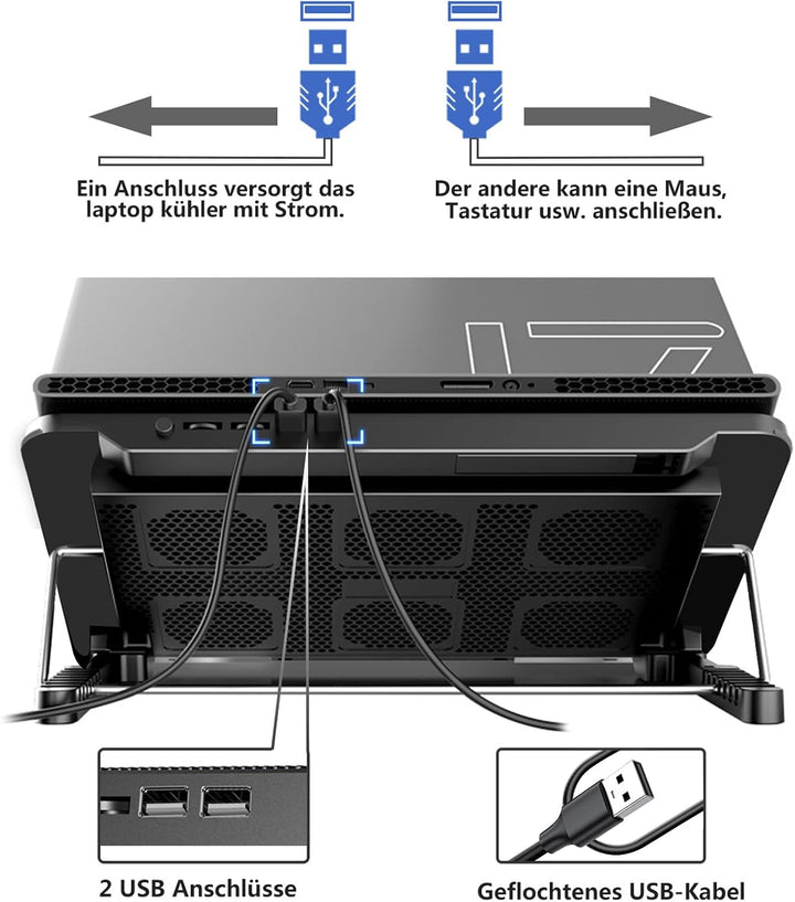 LIANGSTAR Kühler, 6 Leise Fans Gaming Cooler Kühlpads, 7 Höhenverstellbar &amp; Handyständer, 2 USB Port