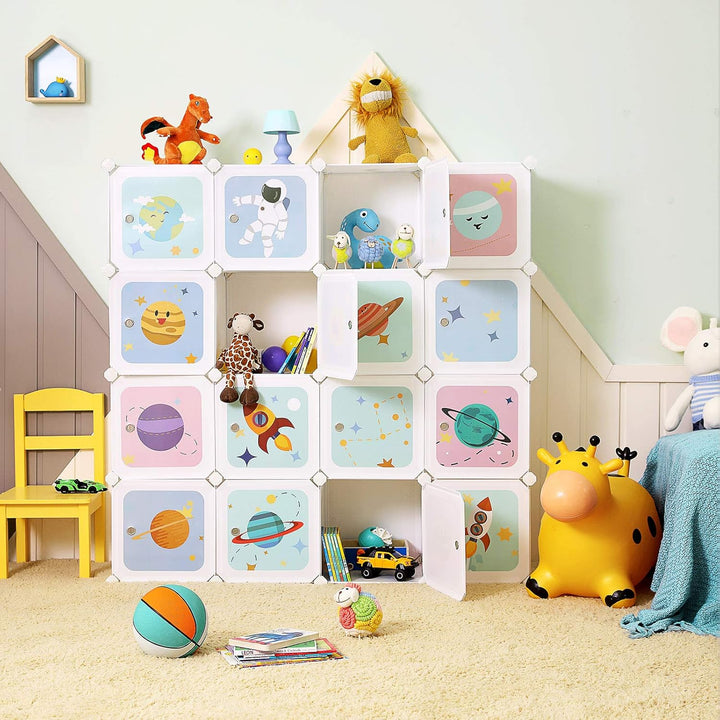 SONGMICS Regalsystem mit 15 Würfeln, Aufbewahrungsschrank für Kinder, Kleiderschrank mit Türen, Schu