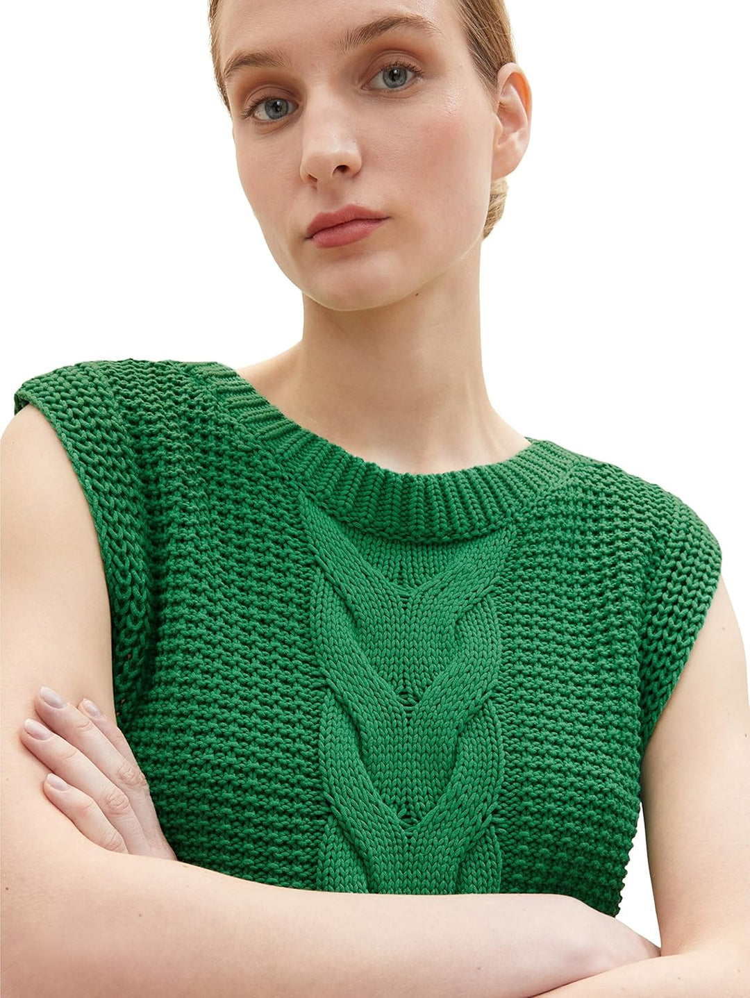 TOM TAILOR Damen Pullunder mit Zopfmuster XXS 31032 - Vivid Leaf Green, XXS 31032 - Vivid Leaf Green