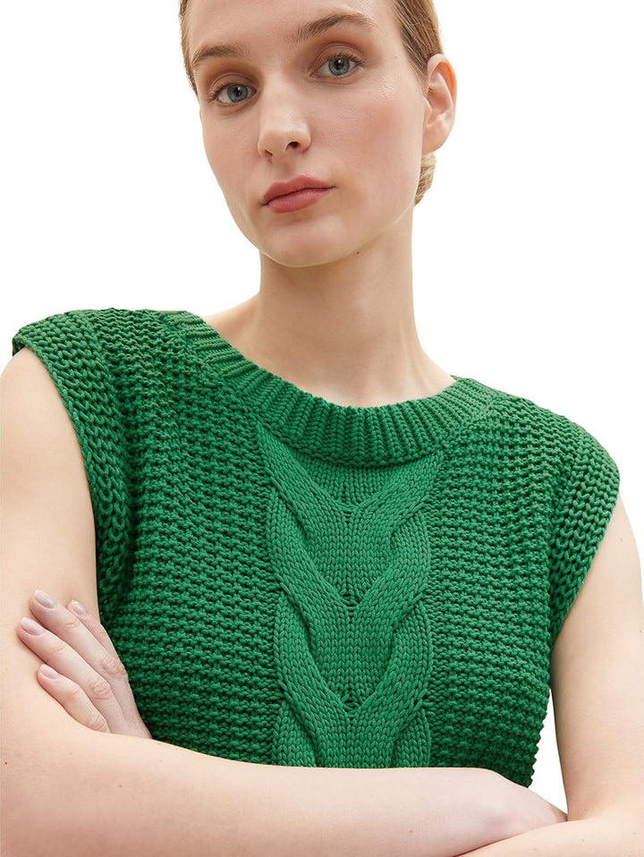 TOM TAILOR Damen Pullunder mit Zopfmuster XXS 31032 - Vivid Leaf Green, XXS 31032 - Vivid Leaf Green