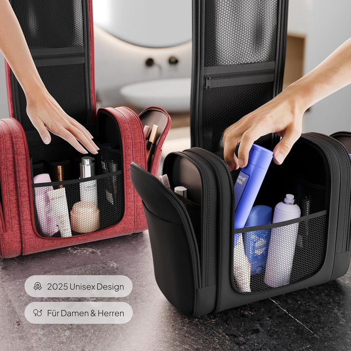 Kulturbeutel XXL [9 Liter Stauraum, Design 2025] - Kulturtasche, Kosmetiktasche Gross zum Aufhängen,