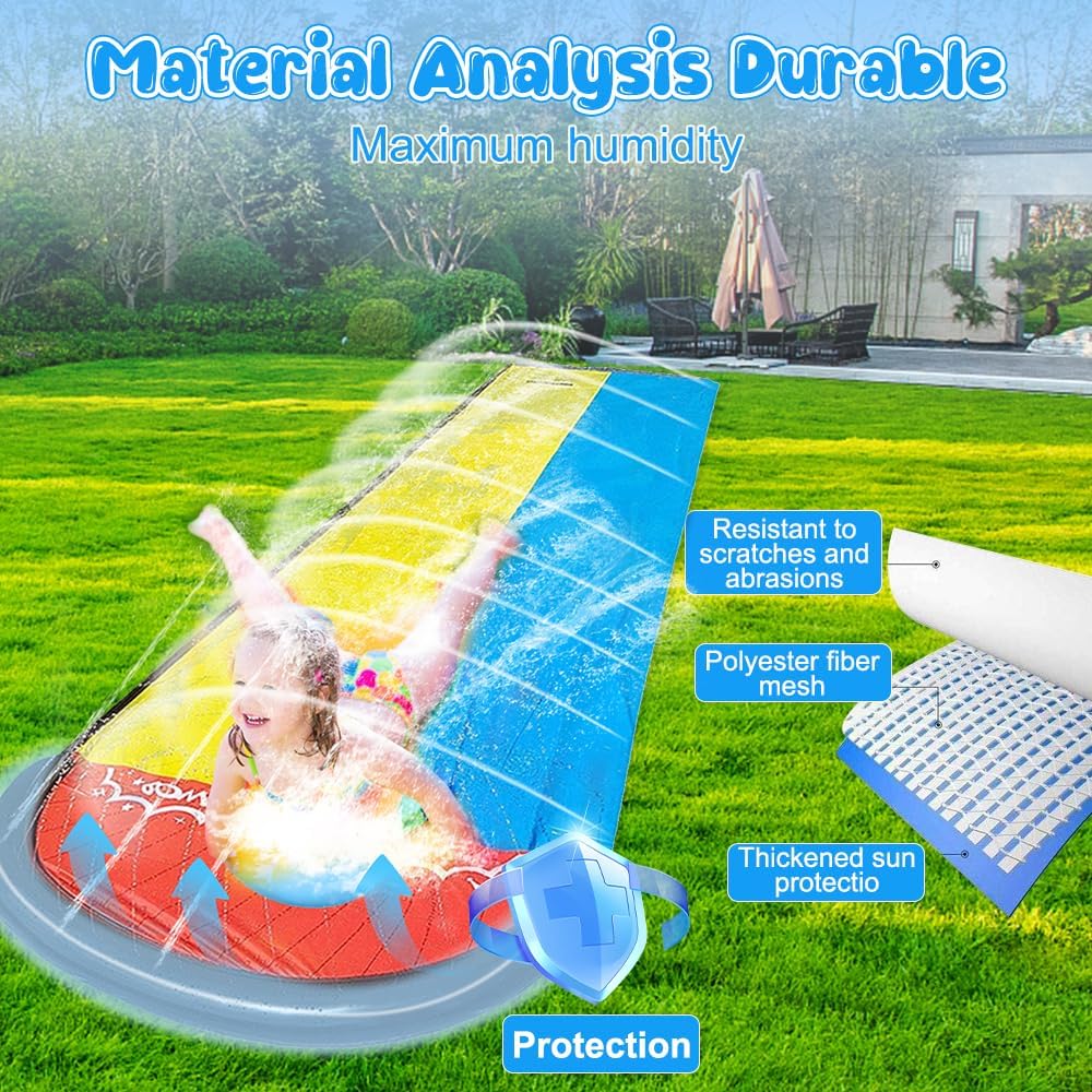 240x55in/610cm Wasserrutsche Garten für Kinder, Wasserrutsche Kinder Draussen mit 2 Bodyboard, Riesi