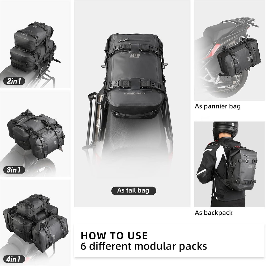 Rhinowalk Motorrad Sitztasche 8/15/30L Wasserdicht Motorradtasche Satteltaschen Gepäckträgertaschen