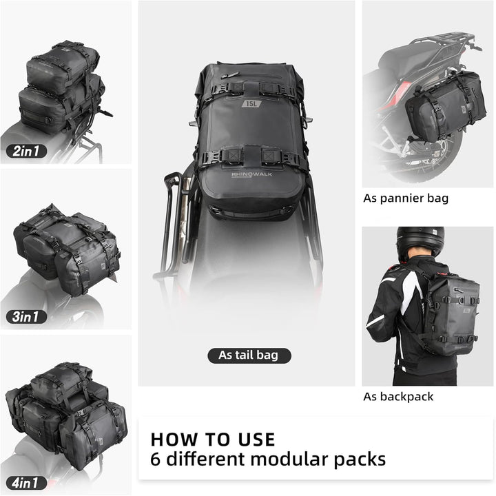 Rhinowalk Motorrad Sitztasche 8/15/30L Wasserdicht Motorradtasche Satteltaschen Gepäckträgertaschen