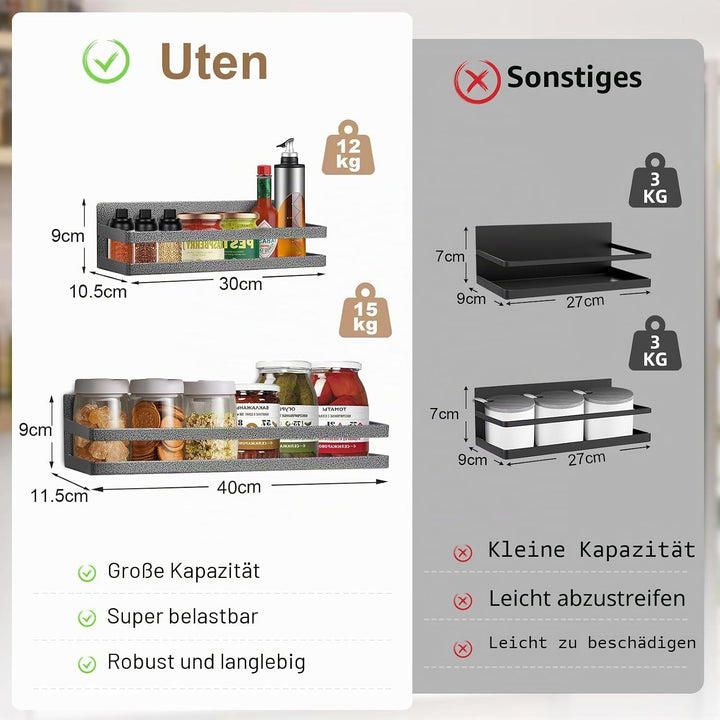 Uten Magnetisches Gewürzregal, 2 Pack Magnetisches Regal Gewürzregal, Abnehmbares Magnetisches Kühls