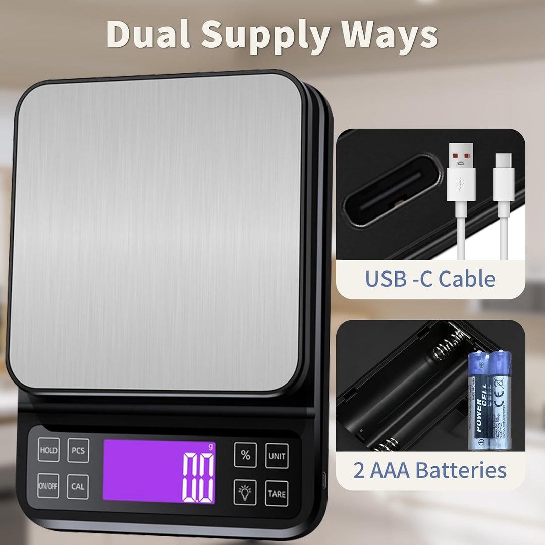 Grosse Küchenwaage Digital, 5kg 0,1g Backwaage mit%-Funktion Schwarz-5kg, Schwarz-5kg