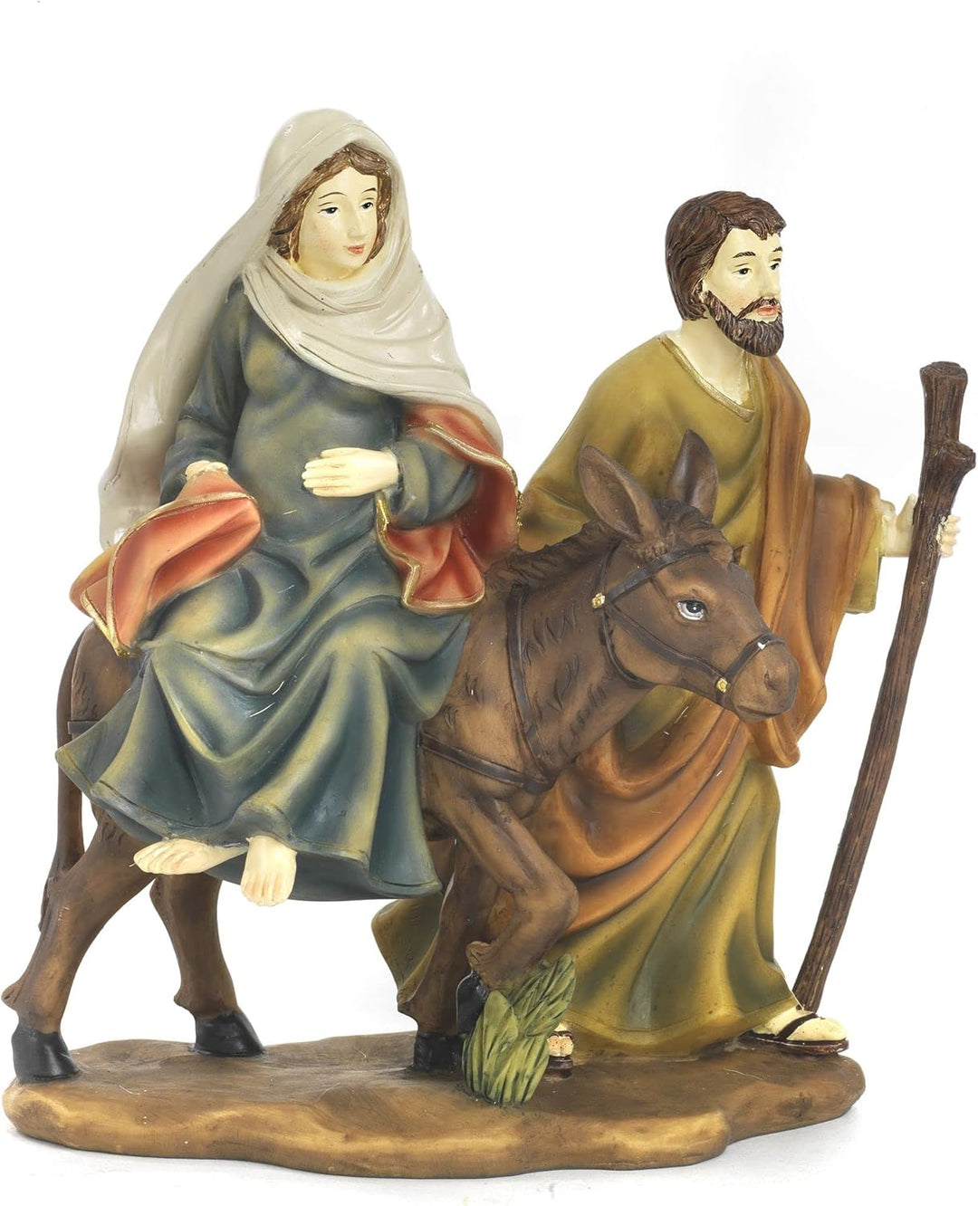 Maria Gürtel am Esel mit Josef 13,3 cm Krippenszene aus Kunstharz
