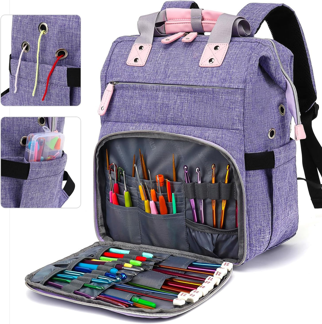 Stricktasche, Rucksack, Garnaufbewahrung, Organizer, Reise-Häkeltasche mit USB-Ladeanschluss, grosse