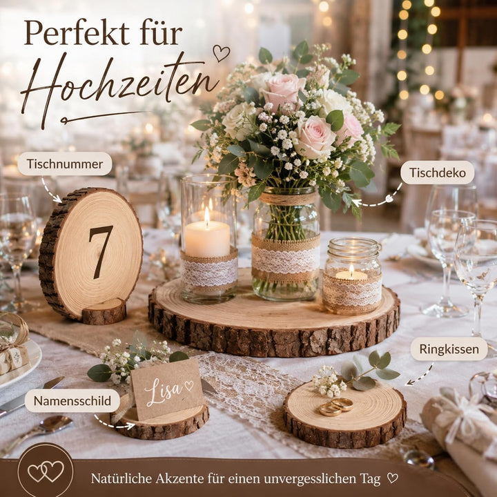 Rustikale Holzscheiben 16–17 cm mit Rinde, 24 Stück Naturholz Baumscheiben 15 mm Dick für Tischdeko,