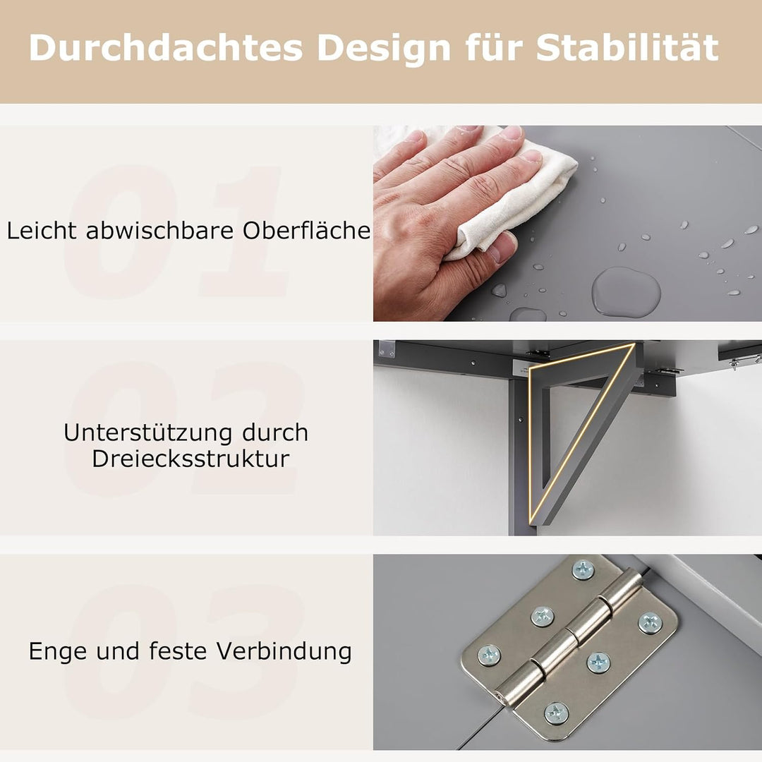 COSTWAY Wandmontierter Klapptisch, 80 x 60 cm, klappbarer Wandtisch, platzsparender Küchentisch Wand