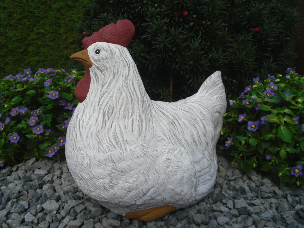 STEINFIGUREN SPICKER Steinfigur Huhn, 135/5.1 Gartenfigur Steinguss Tierfigur Weiss Patina