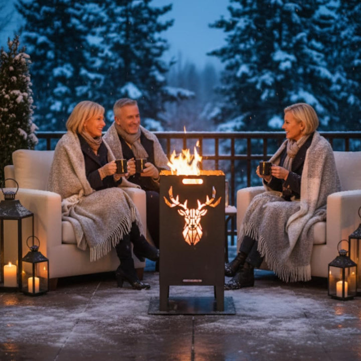 Feuertonne Hirsch &amp; Löwe - Massive Feuerkorb Feuerschale aus Stahl Outdoor Firepit mit Motiv Stabil,