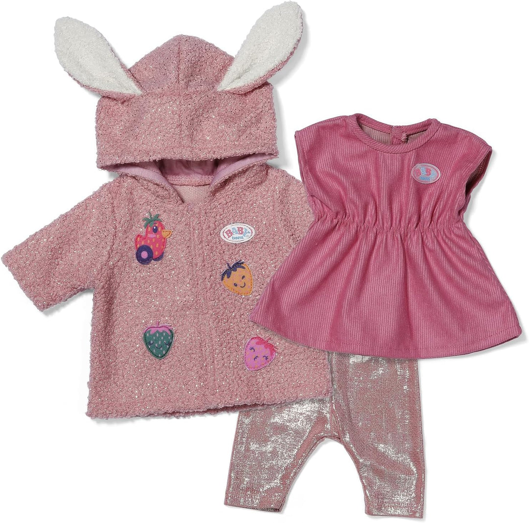 Baby Born Mantel Set mit Kleid, Leggings und Kapuze mit Ohren für 43cm Puppen