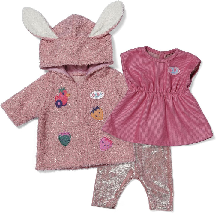Baby Born Mantel Set mit Kleid, Leggings und Kapuze mit Ohren für 43cm Puppen