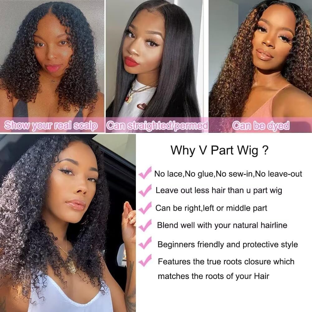 Echthaar Perücke 180% Density Real Hair Wig Human Hair Wigs For Women V Part Real Lockiges Menschlic