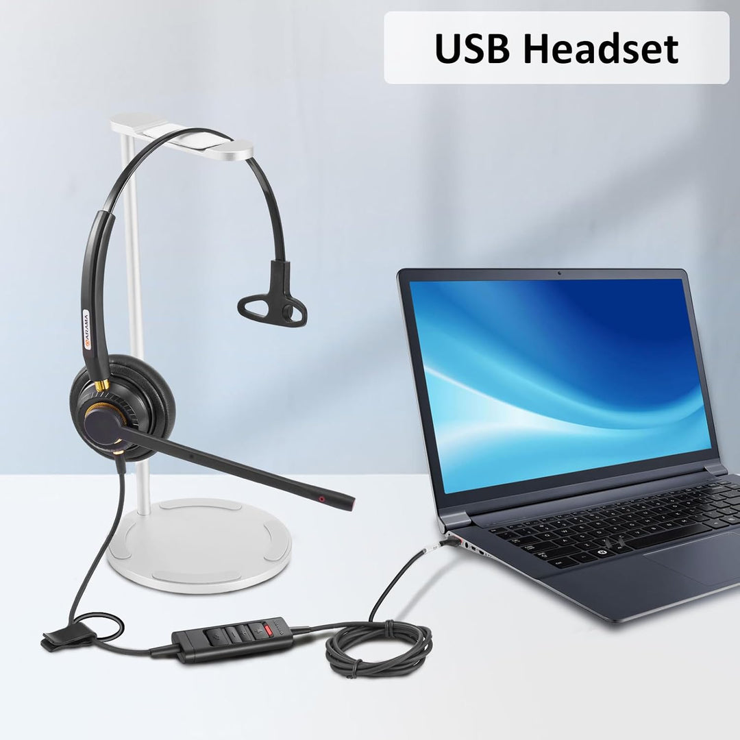 Arama USB Headset mit Mikrofon Noise Cancelling, Mono PC Kopfhörer für Laptop Computer Business Büro