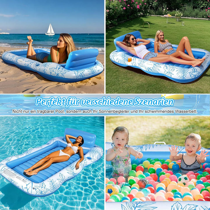 Charmofun Aufblasbarer Tanning Pool, Luftmatratze Pool Hängematte mit Tassenhalter, Pool Lounge aufb
