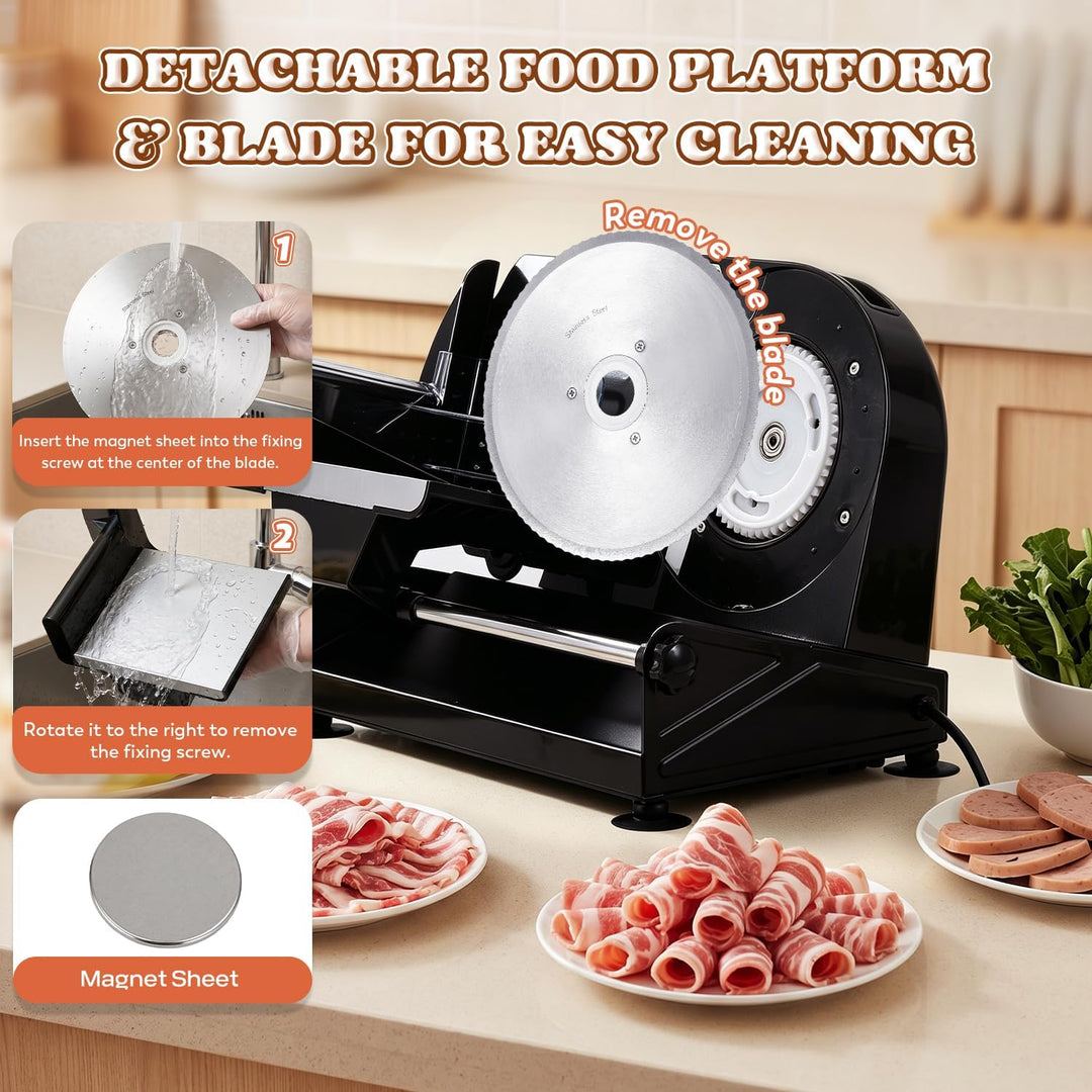 Moongiantgo Allesschneider Elektrisch Brotschneidemaschine mit 2x Abnehmbarer 7.3'' Edelstahlklinge,