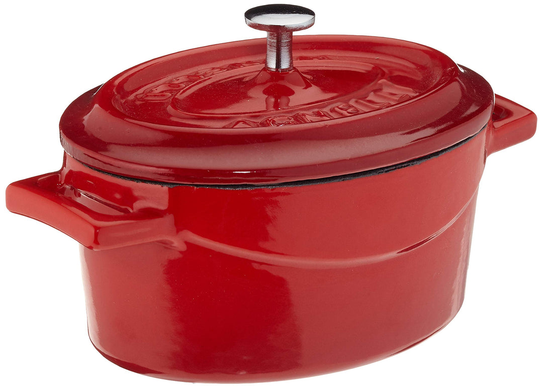 Pentole Agnelli Slowcook Ovale Auflaufform aus Gusseisen mit 2 Griffen, rot, 12 cm 12 x 9 Cm Rot, 12