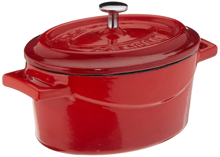 Pentole Agnelli Slowcook Ovale Auflaufform aus Gusseisen mit 2 Griffen, rot, 12 cm 12 x 9 Cm Rot, 12