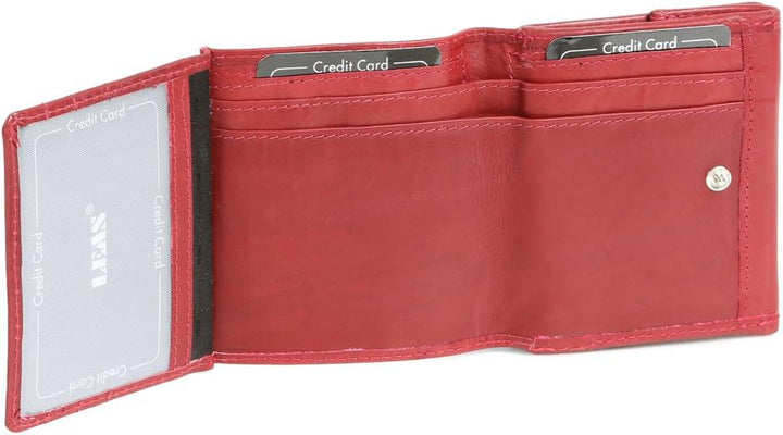 LEAS Wiener-Schachtel mit grosser Kleingeldschütte und RFID Schutzfolie, Echt-Leder, Cherry/rot Spec