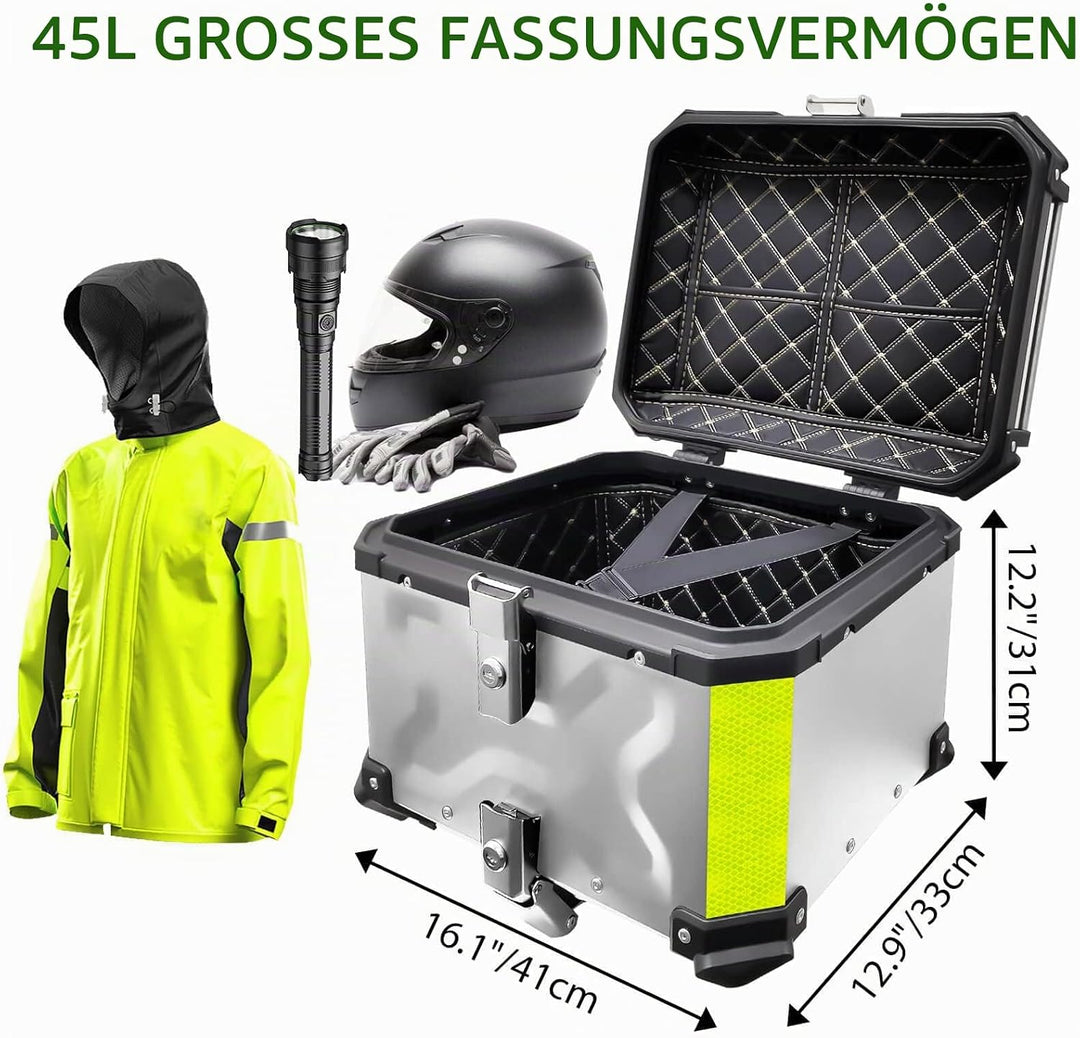 VOKKA Topcase Motorrad, 45L Wasserdicht Topcase für Roller, für Lagerung Helm, Motorradkoffer mit Si